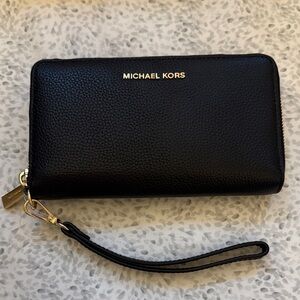 Michael Kors Black Pebbled Leather Wallet with Gold Hardware NWT